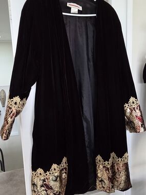 Black Velvet Embroidered Ensemble Swing Coat and Dress with Brocade Trim